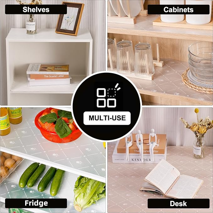 INNOLITES Shelf Liners for Kitchen Cabinets, Non Adhesive Drawer Cabinet Liner, Waterproof Oil-Proof Non-Slip Shelf Liner for Kitchen Pantry Refrigerator 17.7" x 360"