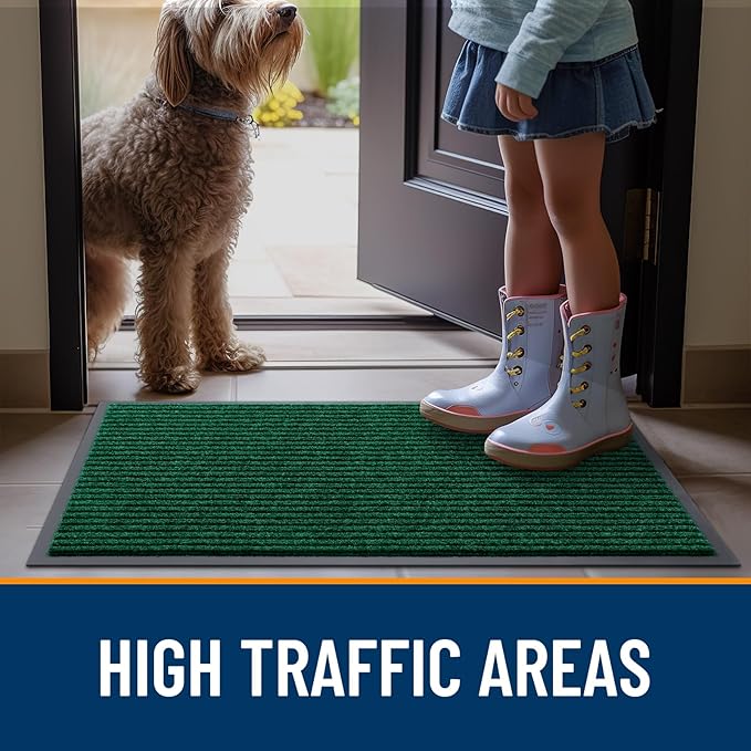 OLANLY Front Door Mat Indoor Outdoor Entrance, Waterproof Heavy Duty Doormat, Fade Resistant, Low Profile, Easy Clean Patio Porch Welcome Floor Mats for Entry, 59x20, Green