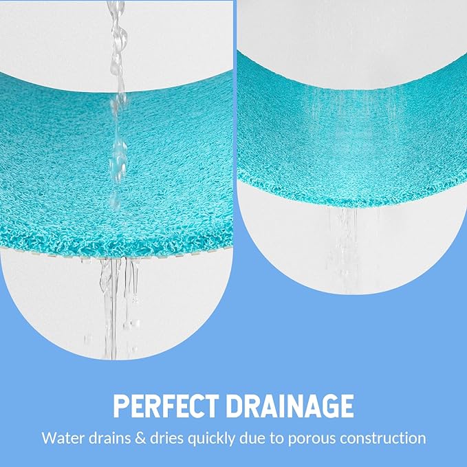 Non-Slip Bathtub Mat, Anti Slip Shower Mat, Fast Drying Bathtub Mats, Foot Scrubber Mat, Anti Slip Mat for Tub, Floor, Bathroom, Kitchen, Home, Hotel (Turquoise Blue 36"×24")