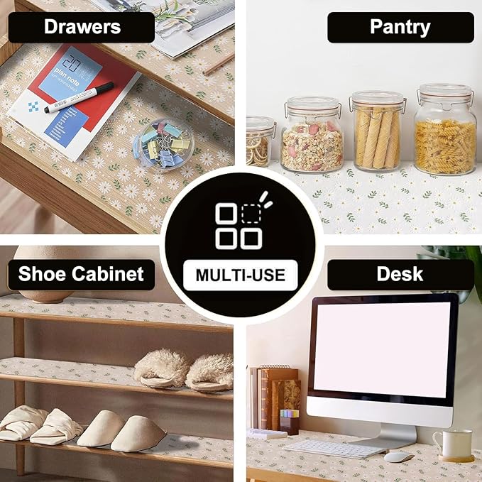 INNOLITES Shelf Liner – Cabinet & Drawer Liner Non-Adhesive – Waterproof Oil-Proof – Durable EVA with Floral for Kitchen Cabinets Refrigerator – BPA-Free, Easy to Cut 11.8" x 118"