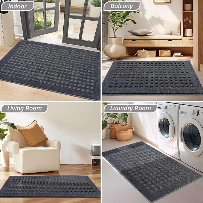 BEQHAUSE Waffle Door Mats Indoor 32"x48", Dog Mat for Muddy Paws Absorbent and Dirt Resist Floor Mats Non-Slip Washable Rugs for Entryway, Welcome Mat for Front Back Door, Muddy Wet Shoes, Dark Grey