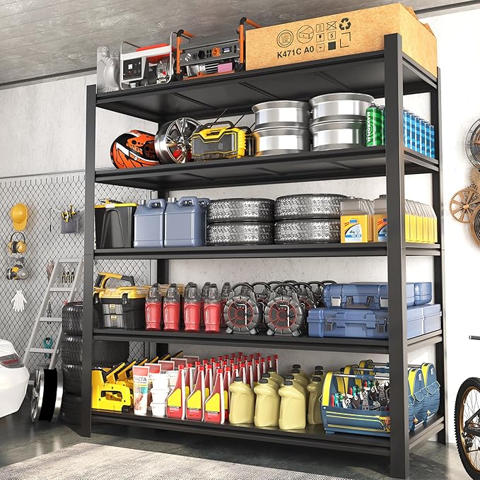 84“H Garage Shelving Heavy Duty Storage Shelves 3000 LBS Adjustable 5 Tier Metal Shelving Uints and Storage for Garage, Warehouse, Commercial, 48" W x 24" D x 84" H, 2 Packs