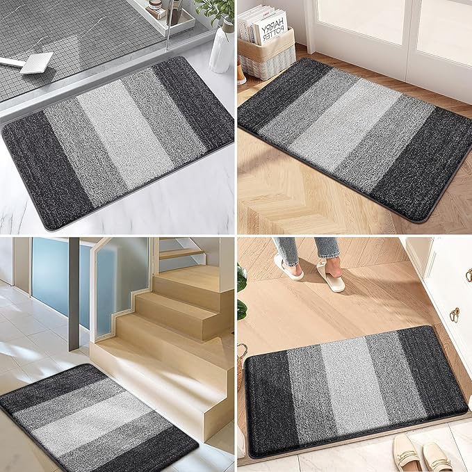Kitinjoy Indoor Outdoor Door Mat, 47x17 Non-Slip Absorbent Dirt Trapper, Low-Profile Washable Inside Entrance Front Floor Mat, Sturdy Soft Entry Doormats for Entryway, Grey