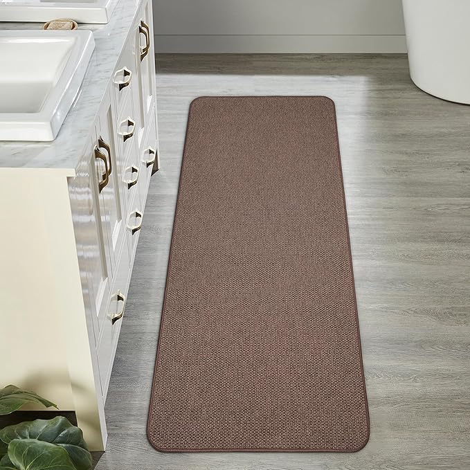 Bath Mat,Ultra Thin Bathroom Runner Rugs,Large Bath Mats for Bathroom,Quick Dry,Non-Slip,Machine Washable,Low Pile,Bath Rug,Shower Outside,Sink,Home Decor Accessories.Brown,2'x5'(24x60inch)