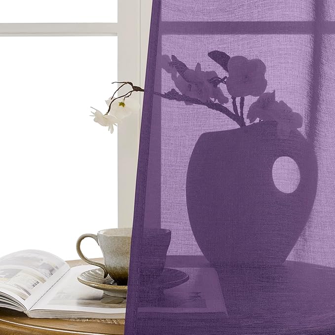 Tollpiz Sheer Curtains Closet Linen Textured Curtain Sheers Doorway Light Filtering Voile Patio Glass Door Rod Pocket Curtains French Door, 54 x 80 inches Long, Royal Purple, Set of 1 Panel