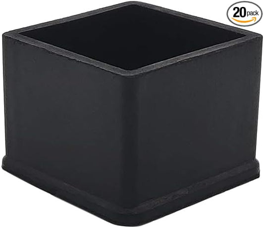 Flyshop Non-Slip Thick Rubber Leg Tips Floor Protectors Square Chair Leg Caps 20pcs, Black, 35 mm x 35 mm, 1-3/8" x 1-3/8"