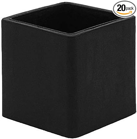 Flyshop Flexible Anti-Scratch PVC Patio Chair Table Leg Caps Tips Floor Protectors Square Furniture Covers, 20pcs, Black, 19 mm x 19 mm, 3/4" x 3/4"