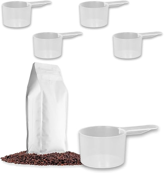4 Pack – 2 Tablespoon Plastic Measuring Scoop – 1/8 cup / 29.6cc / 29.6 ml / 1 oz. – for Protein, Powders, Coffee, Milk Powder, Laundry Soap