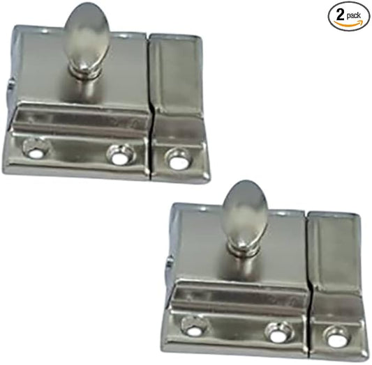 QCAA Oval Turn Cabinet Latch, for Cupboard & Other Furniture, Small, Chrome Plated, Made in Taiwan, 2 Pack