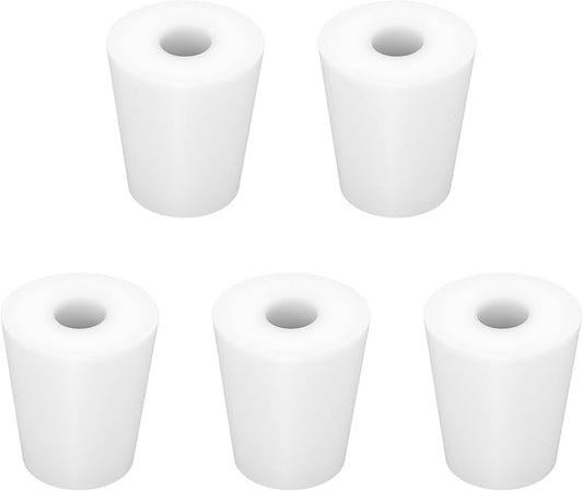 Labasics 5-Pack 3# Single-Hole Silicone Stoppers, White Tapered Lab Seal Stoppers with 0.31" Hole, Durable and Reusable Silicone Plugs for Laboratory Glassware, Airtight Sealing, and Experiments