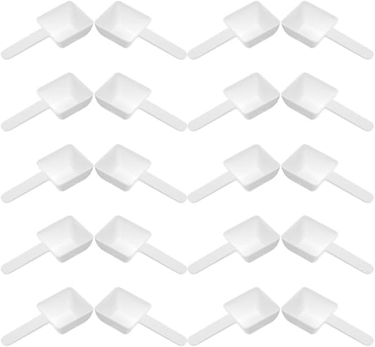 VOSAREA 30pcs Plastic Measuring Spoons Laundry Powder Small Scoops for Home Use Reusable and Portable Scooper for Powders (3.73X1.77X0.98 Inch)