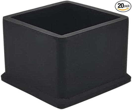 Flyshop Non-Slip Thick Rubber Leg Tips Floor Protectors Square Chair Leg Caps 38 x 38 mm, 1-1/2" x 1-1/2", Black, 20PCS