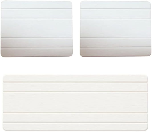 3 Pack Diatomite Stone Sink Tray, Water Absorbing Mat for Kitchen & Bathroom Counter, Quick Dry Soap Dish Makeup Vanity Caddy,Sponge Holder Organizer, White - 2pcs of 4.5"x 3.5" and 1pc of 9"x 3.5"