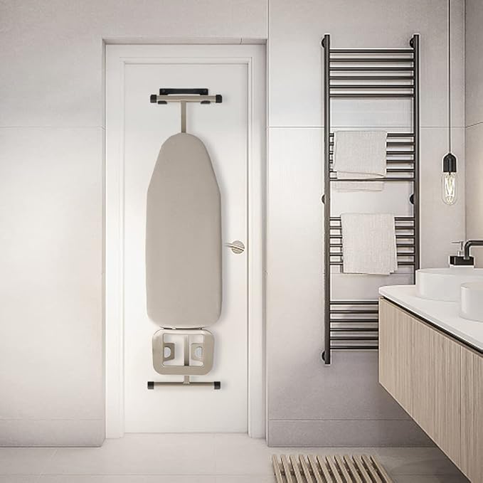 Ironing Board Hanger Wall Mount Ironing Board Holder Organizer Wall Rack for Laundry Rooms Storage Rack Hanging Shelf Hanger (Black with EVA pad)