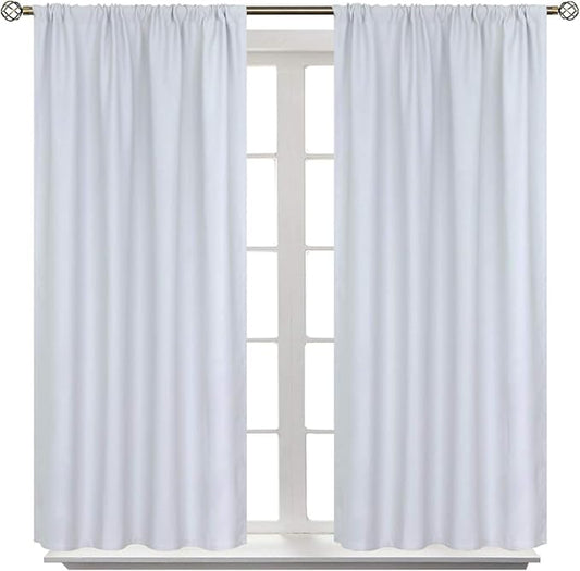 BGment Curtains 45 Inches Length - Rod Pocket Short Window Drapes for Bedroom Kitchen Cafe, Greyish White, 42 x 45 Inch, 2 Panels Set