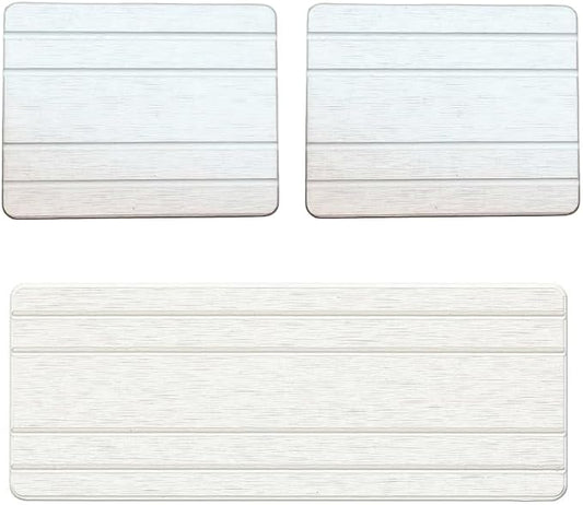 3 Pack Diatomite Stone Sink Tray, Water Absorbing Mat for Kitchen & Bathroom Counter, Quick Dry Soap Dish Makeup Vanity Caddy,Sponge Holder Organizer, Beige - 2pcs of 4.5"x 3.5" and 1pc of 9"x 3.5"
