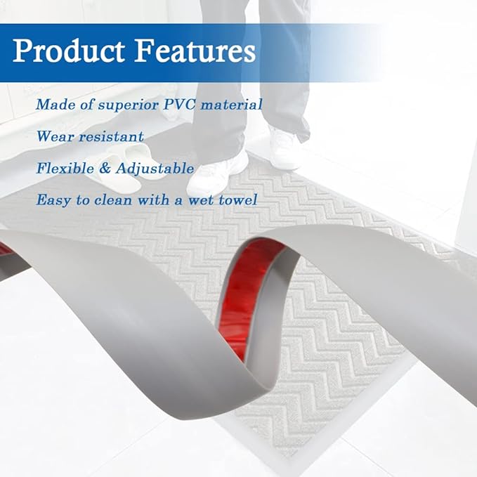 Floor Transition Strip Self Adhesive Carpet & Flooring Transitions Edging Trim Strip PVC Threshold Transitions Suitable for Threshold Height Less Than 5mm (20Ft, Gray)