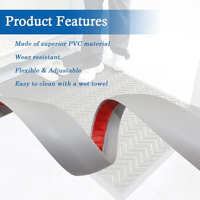 Floor Transition Strip Self Adhesive Carpet & Flooring Transitions Edging Trim Strip PVC Threshold Transitions Suitable for Threshold Height Less Than 10mm (6.56Ft, Gray)