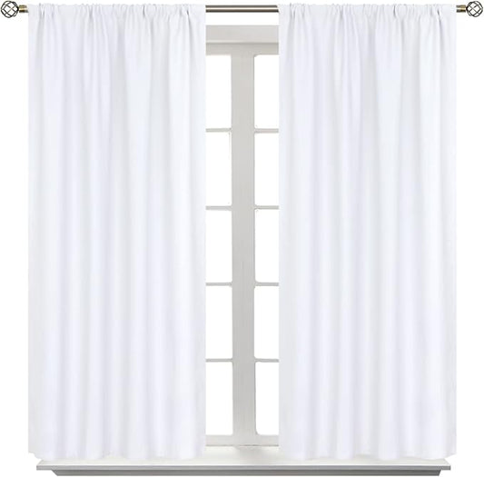 BGment White Curtains 45 Inches Length for Kitchen Window - Rod Pocket Short Window Treatment Drapes Privacy for Bathroom Cafe Bathroom Home Decor, 2 Panels, Pure White, 42 x 45 Inch