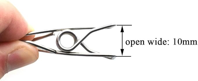 HAHIYO Clothespins Chip Clips All Metal Stainless Steel No Rust Stains Strong Grip in Heavy Wind 1.7 Inches 30 Pack Small Do Not Fall Apart Open Wide for Holding Clothes Snack Bag Clamps