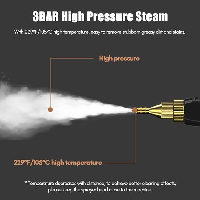 Decdeal Steam Cleaner - 2500W High Temperature Pressurized Handheld Steam Cleaning Machine with Brush Heads and Gloves, for Car Floors Kitchen Furniture Bathroom Windows