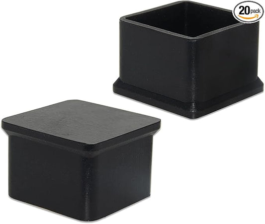 Flyshop Durable Non-Marking Silicone Chair Leg Caps Tips Floor Protectors Square Furniture Table Leg Covers, 20pcs, Black, 50 mm x 50 mm, 2" x 2"