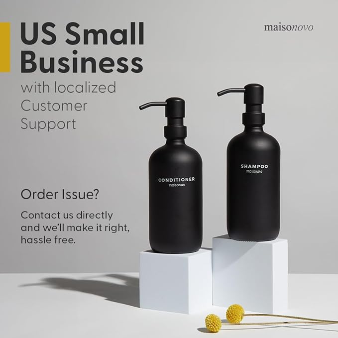 MaisoNovo Soap Dispenser 3-Piece Set | 16.9oz White Bottles with Black Stainless Steel Pumps