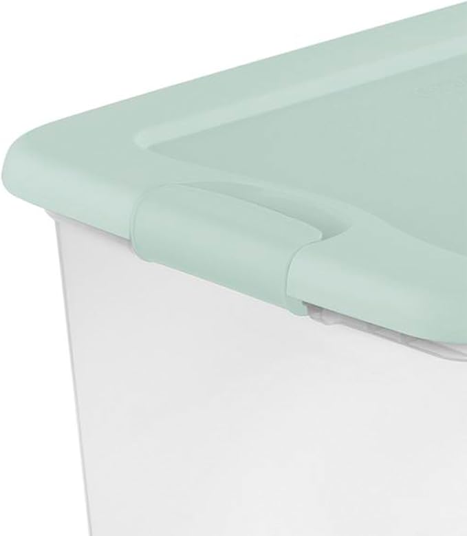 Sterilite 12 Pack Latching Box, Clear Plastic Stackable Storage Bin with Lid, 64 Quart, Mindful Mint
