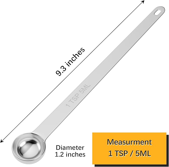 1PCS 1Tsp(1/3tbsp, 5ml) Extra Long Handle Measuring Spoon, Single Stainless Steel Individual Measure Scoop Only