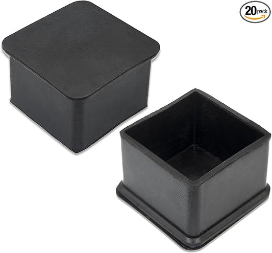 Flyshop Non-Slip Thick Rubber Leg Tips Floor Protectors Square Chair Leg Caps, 20pcs, Black, 40 mm x 40 mm, 1-9/16" x 1-9/16"