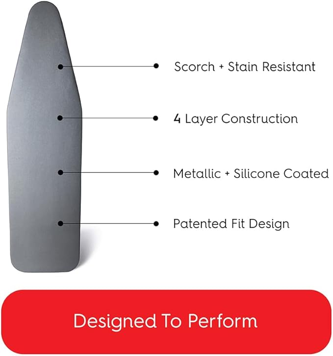 TIVIT Ironing Board Cover 15 x 54, Made in Italy. Pro Grip Pad Covers w/3 Fastener Straps & Pull Bungee Cord - Durable Scorch & Stain Resistant Padded Layers, Heat Reflective AlumiTek PRO Top Coat