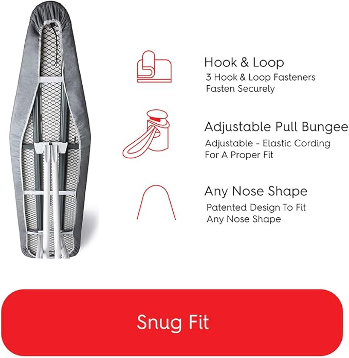 TIVIT Ironing Board Cover 13 x 34, Made in Italy. Pro Grip Pad Covers w/3 Fastener Straps & Pull Bungee Cord - Durable Scorch & Stain Resistant Padded Layers, Heat Reflective AlumiTek PRO Top Coat