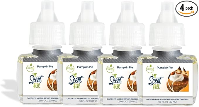 Scent Fill Pumpkin Pie Plug in Air Freshener, 4 Scented Oil Refills