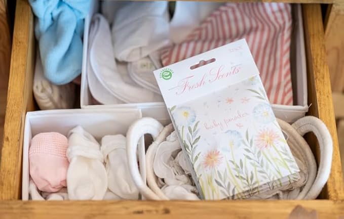 WILLOWBROOK | Fresh Scents Scented Sachet Packet | Baby Powder | Air Freshener Bags for Drawers, Closets, Cars | 6 Pack | Long Lasting Home Fragrance