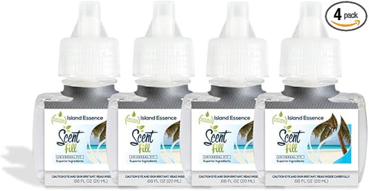 Scent Fill Island Essence Plug in Air Freshener, 4 Scented Oil Refills