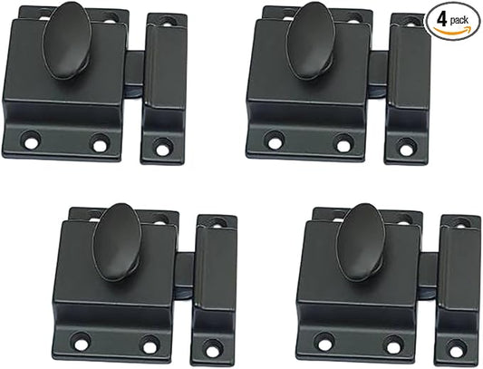 QCAA Traditional Large Oval Turn Cabinet Latch, Solid Brass, 2", for Cupboard & Other Furniture, Matte Black, 4 Pack, Made in Taiwan