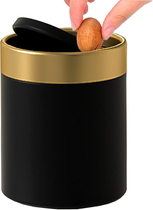 Mini Trash Can with Lid, Metal Small Tiny Mini Trash Bin Can, Mini Countertop Trash Cans for Desk Car Office Kitchen, Swing Top Trash Bin 1.5 L/0.40 Gal (Black)