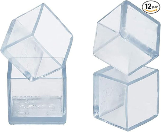 Still Awake 12 Pcs Transparent Square Anti-Slip Rubber Leg Tips Chair Leg Caps Furniture Floor Protectors Chair Table Bar Stool Leg Covers Furniture Leg Cube Feet 1.97 Inch x 1.97 Inch (50 x 50mm)