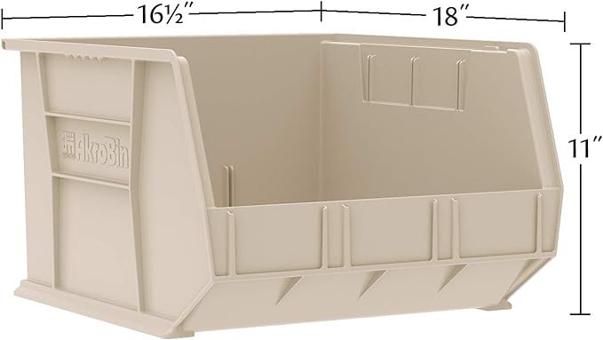 Akro-Mils 30270 AkroBins Plastic Storage Bins, Space-Saving Stackable Bins for Garage, Pantry, Craft Organization, 18" x 16" x 11", Red, 3-Pack