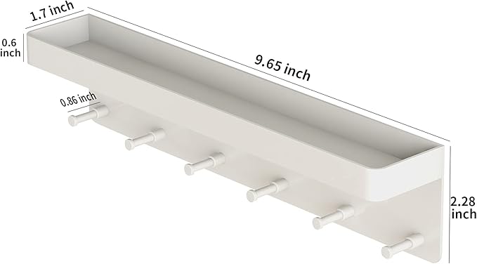 MKO Key Holder for Wall, Mail Organizer and Key Rack Wall Mount with Tray & 6 Hooks for Hallway (White)