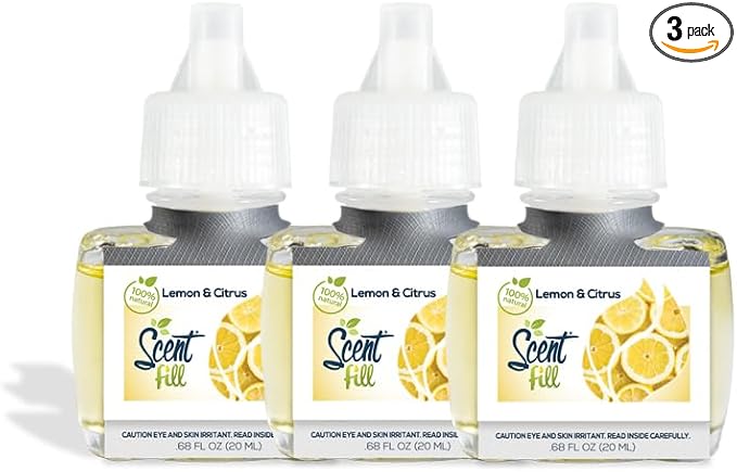 Scent Fill 100% Natural Lemon & Citrus Plug in Air Freshener, Scented Oil Refills, 3 Refills