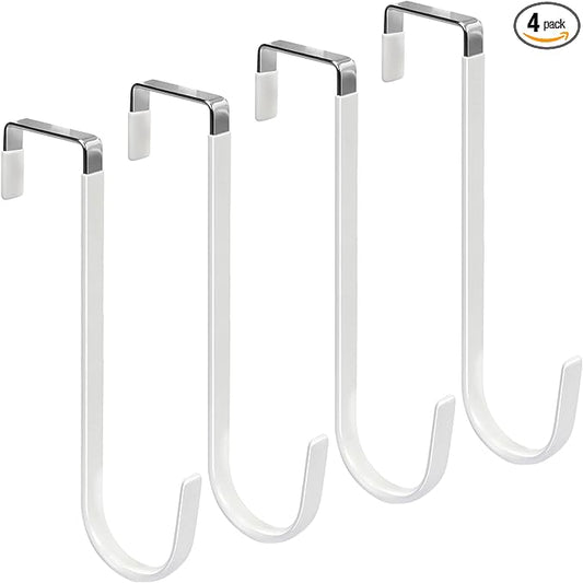 FYY Over The Door Hooks, 4 Pack Upgraded Long Door Hangers Hooks with Rubber Prevent Scratches Heavy Duty Organizer Hooks for Hanging Clothes, Towels, Hats, Coats, Bags White
