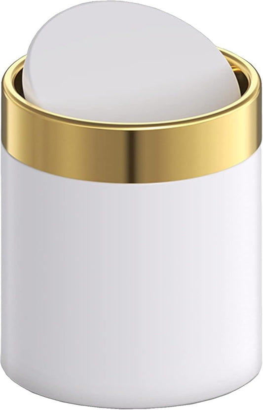 Mini Trash Can with Lid, Metal Small Tiny Mini Trash Bin Can, Mini Countertop Trash Cans for Desk Car Office Kitchen, Swing Top Trash Bin 1.5 L/0.40 Gal (White)