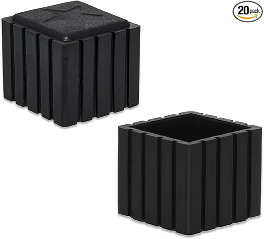 Flyshop Anti-Skid Non-Marking Synthetic Rubber Patio Chair Table Leg Caps Square Furniture Covers 20pcs, Black, 25 mm x 25 mm, 1" x 1"