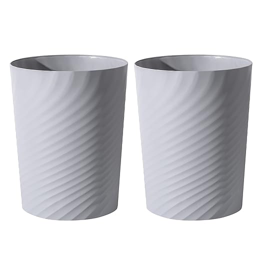 UUJOLY Plastic Small Trash Can Wastebasket, Garbage Container Basket for Bathrooms, Laundry Room, Kitchens, Offices, Kids Rooms, Dorms, (Grey, 1.8 Gallon/2 Pack)