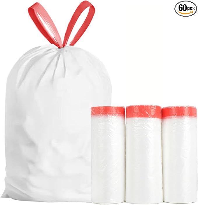 Ultra Thick Heavy Duty Plastic 16-18 Gallon Drawstring Trash Bags White Leak Proof Large Garbage Bags for Tall Kitchen Home Office Outdoor (18 Gallon Drawstring Trash Bags)