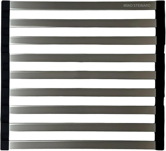 Foldable Dish Drying Rack, Over The Sink Dish Drying Rack ，Dish Drying mat，Dish Drying mats for Kitchen Counter，Stainless Steel Multifunctional mat(16.54×12.8in)