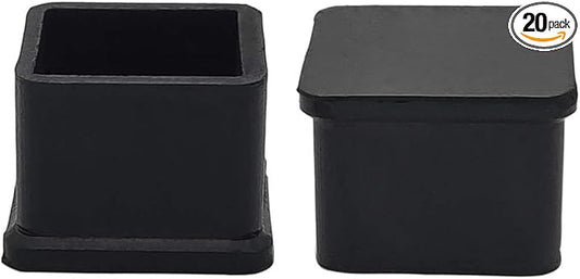 Flyshop 20PCS Non-Slip Rubber Leg Tips Floor Protectors Square Chair Leg Caps, 30mm x 30mm, 1-3/16" x 1-3/16", Black