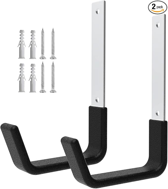 Heavy Duty Utility Hooks for Wall Mount, Garage Wall Hooks, Multi-Use Hose, Bike, Ladder, Chainsaw & Leaf Blower Hanger - 2 Medium (2 M)