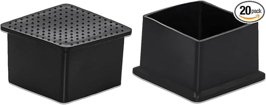 Flyshop Flexible Anti-Scratch PVC Patio Chair Table Leg Caps Tips Floor Protectors Square Furniture Covers, 20pcs, Black, 40 mm x 40 mm, 1-9/16" x 1-9/16"